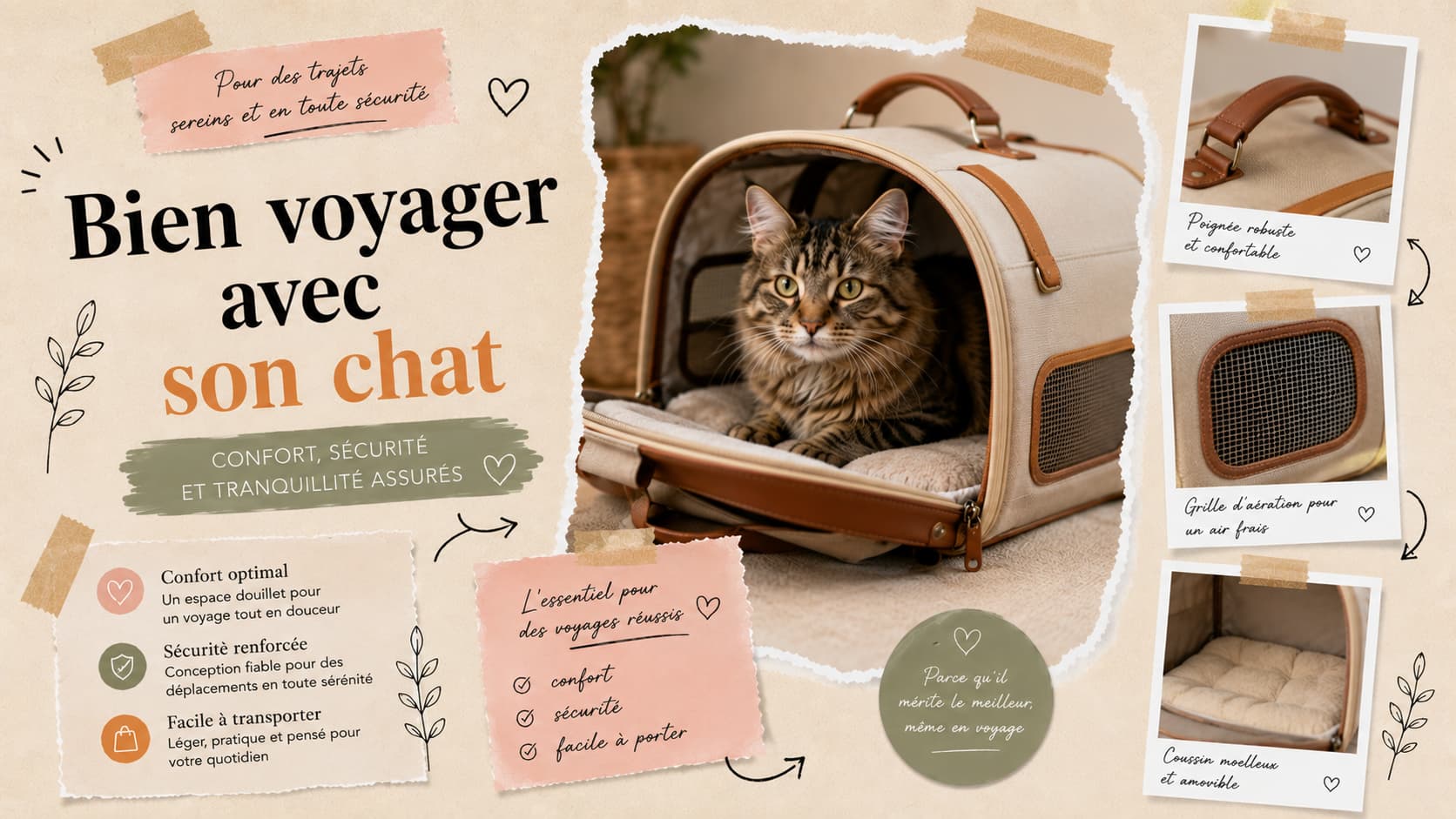 Panier de transport pour votre chat confortable et sécurisé