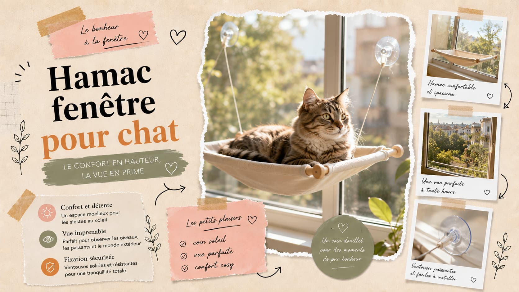 Hamac pour chat fenêtre cosy et design