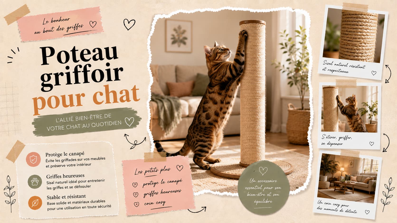 Poteau griffoir pour chat design et solide