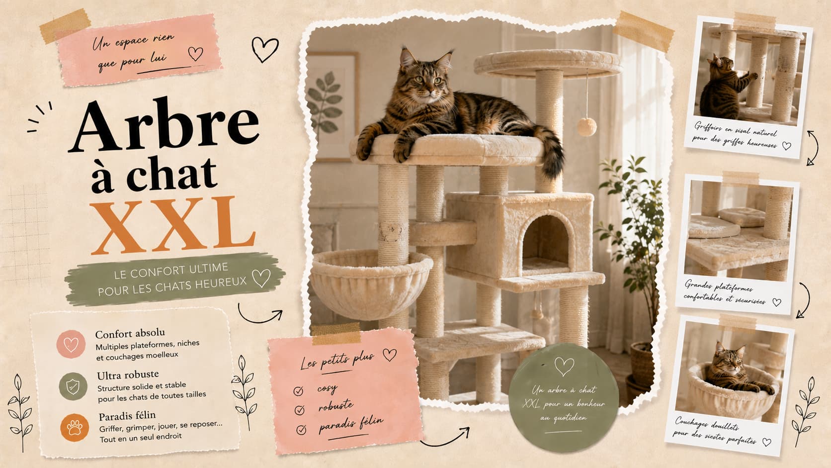 Arbre à chat XXL premium pour grands chats
