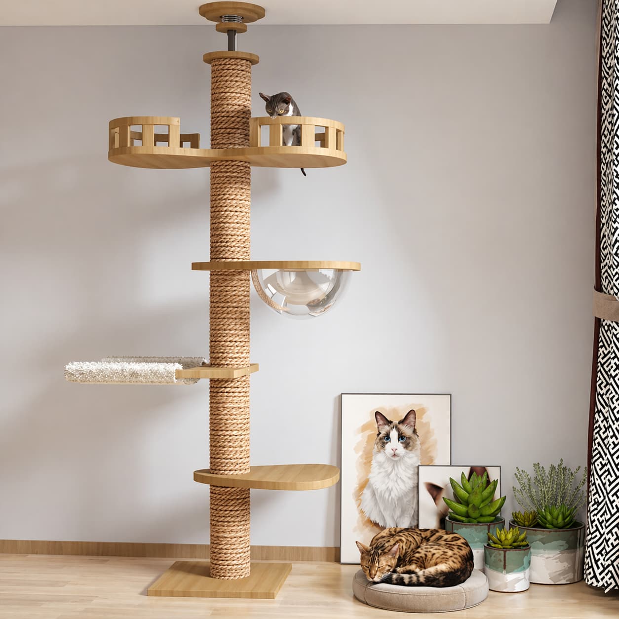 Arbre à chat XXL en bois | ajustable