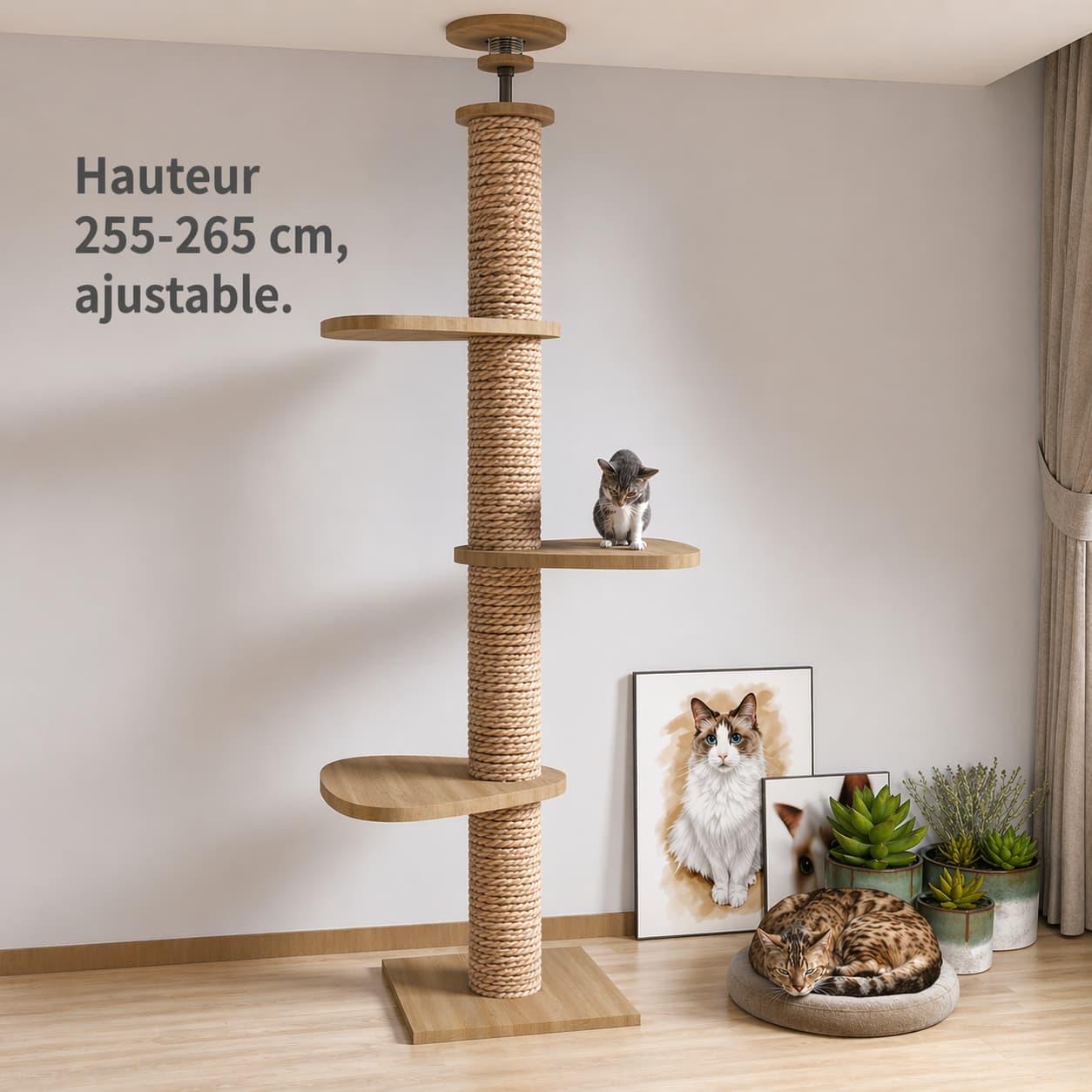 Arbre à chat XXL en bois | ajustable