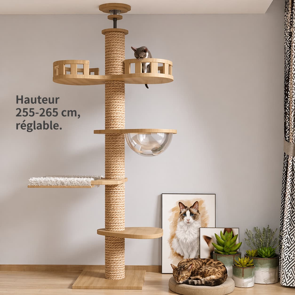 Arbre à chat XXL en bois | ajustable