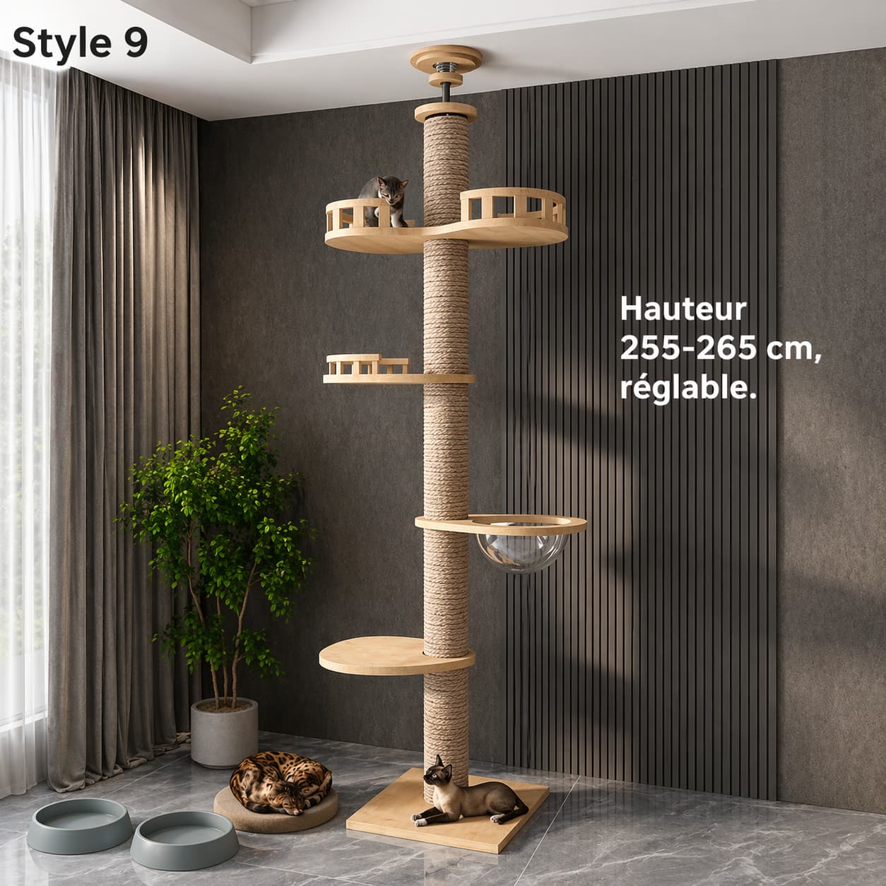 Arbre à chat XXL en bois | ajustable