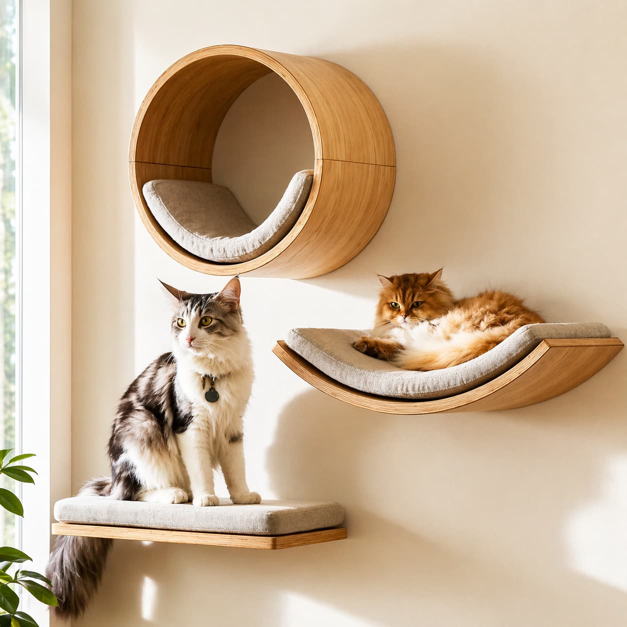 Arbre à chat mural en bois et griffoir