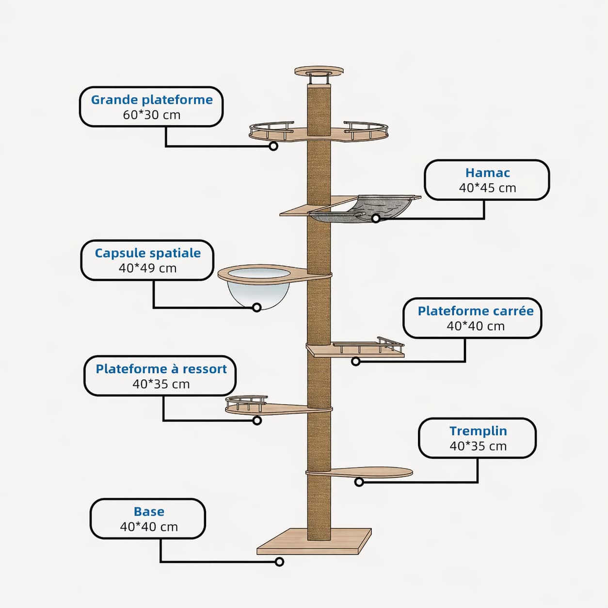 Arbre à chat XXL en bois | ajustable
