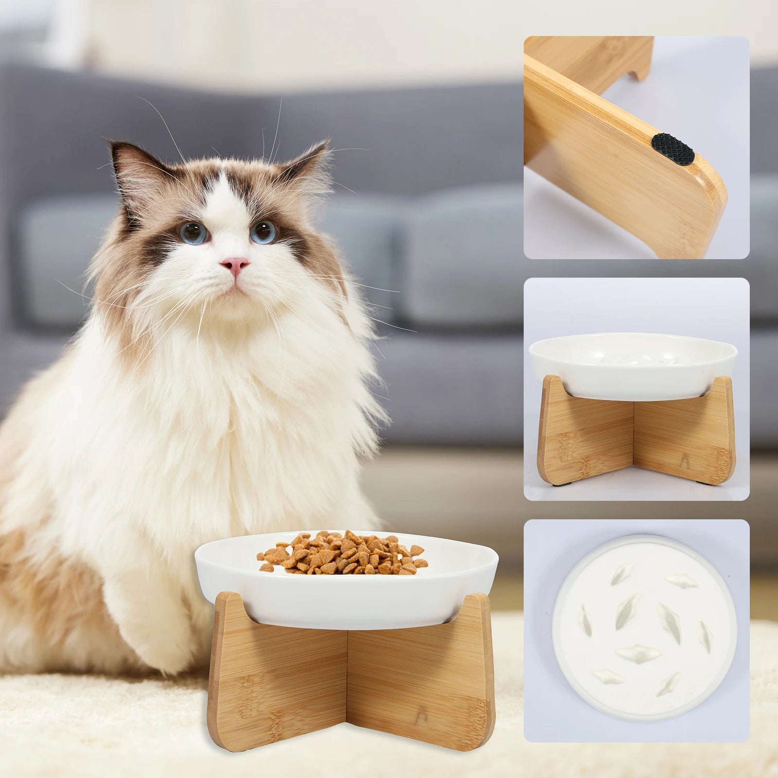 Gamelle anti glouton pour chat | Bois et Céramique